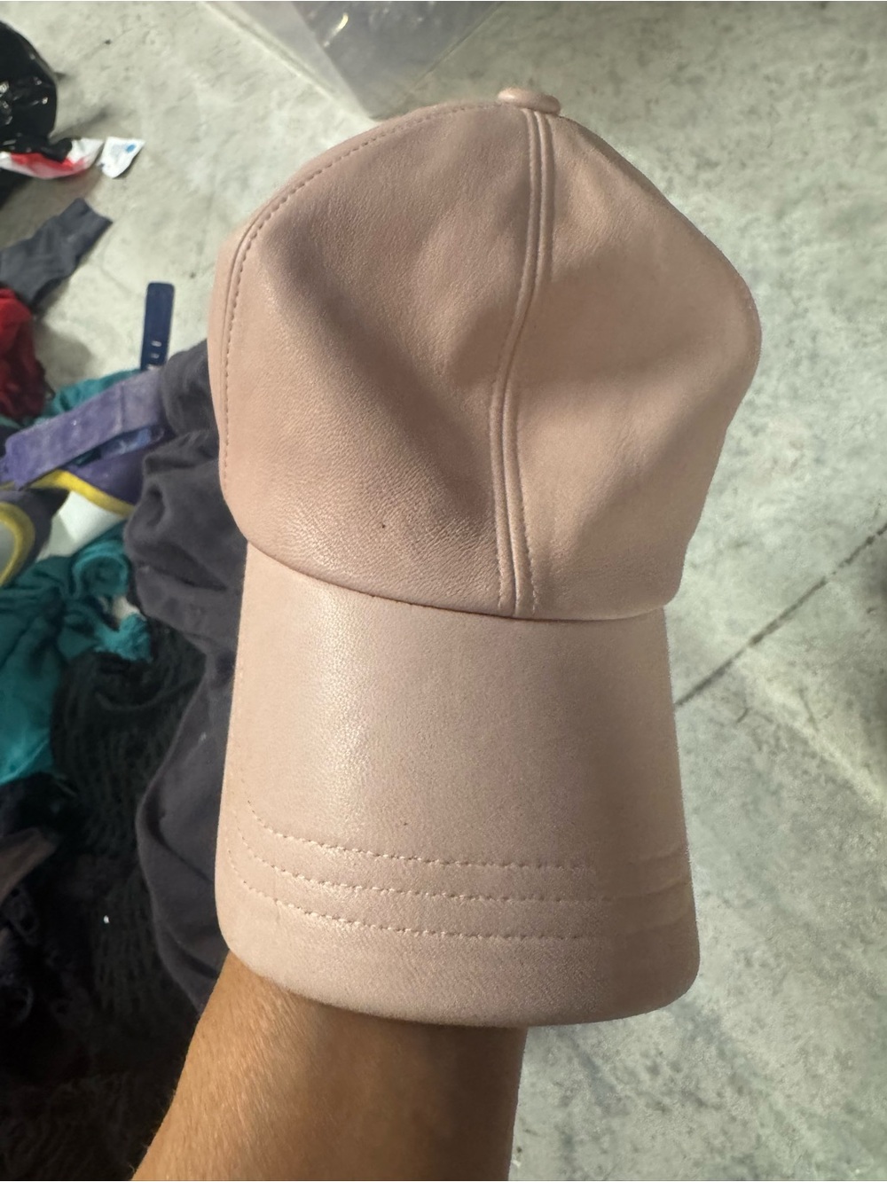 Hat Attack Blush Light Pink Lambskin Leather Baseball Cap